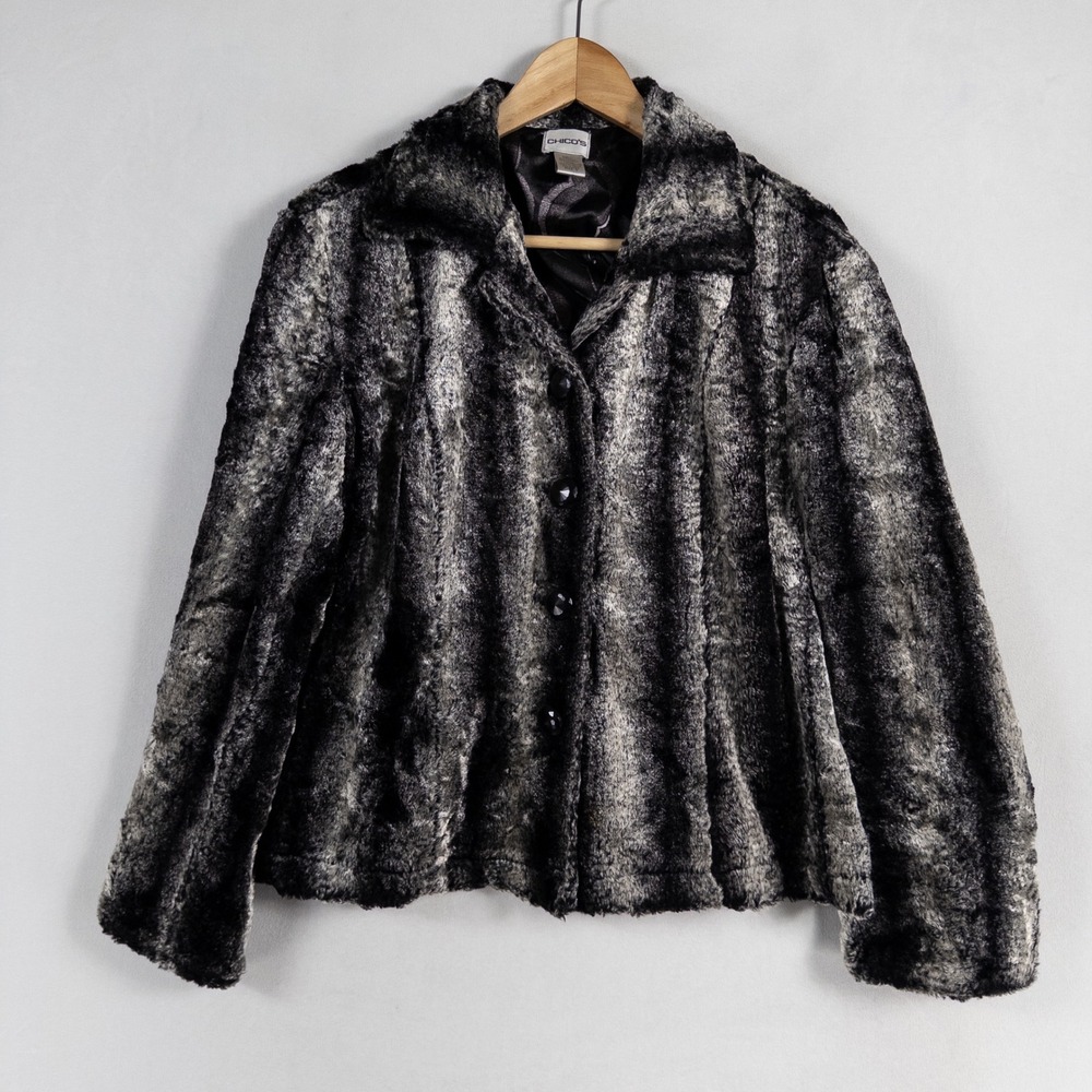 Chico's Black & Gray Faux Fur Jacket